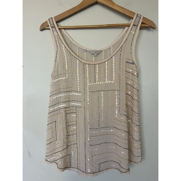 Guess Beaded Sequined Chiffon Tank Camisole Pale Pink, XS - Picture 1 of 11